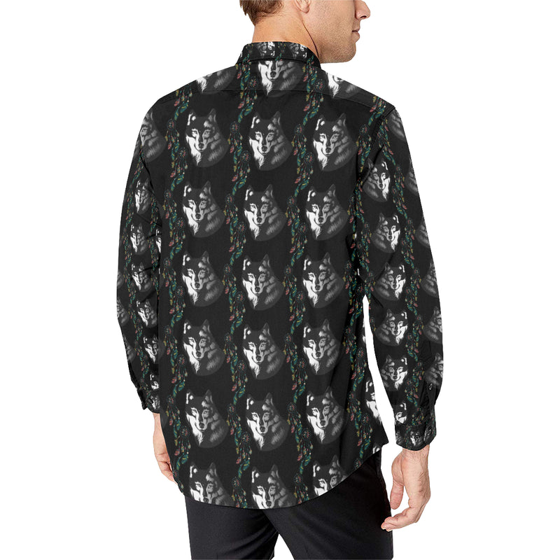 Wolf Black Dream Catcher Design Print Men's Long Sleeve Shirt
