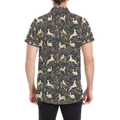 Deer Floral Jungle Men's Short Sleeve Button Up Shirt