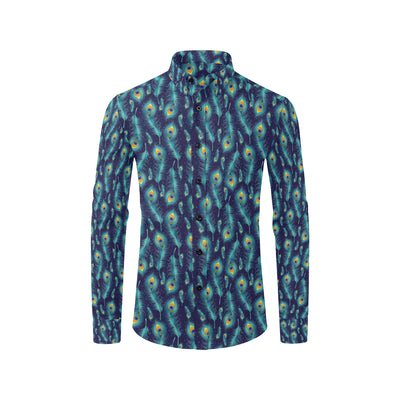 Peacock Feather Blue Design Print Men's Long Sleeve Shirt