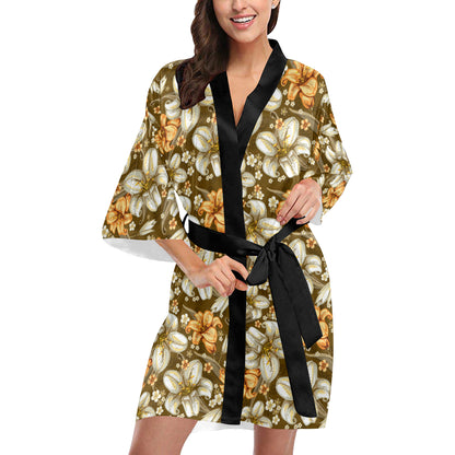Lily Pattern Print Design 01 Women's Short Kimono