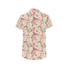 Bird Butterfly Pink Flower Print Pattern Men's Short Sleeve Button Up Shirt