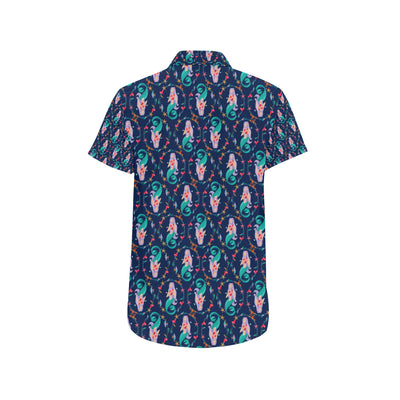 Mermaid Girl Cute Design Print Men's Short Sleeve Button Up Shirt