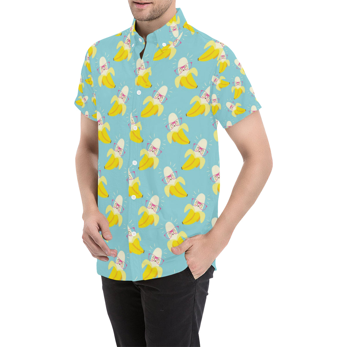 Banana Pattern Print Design BA07 Men's Short Sleeve Button Up Shirt