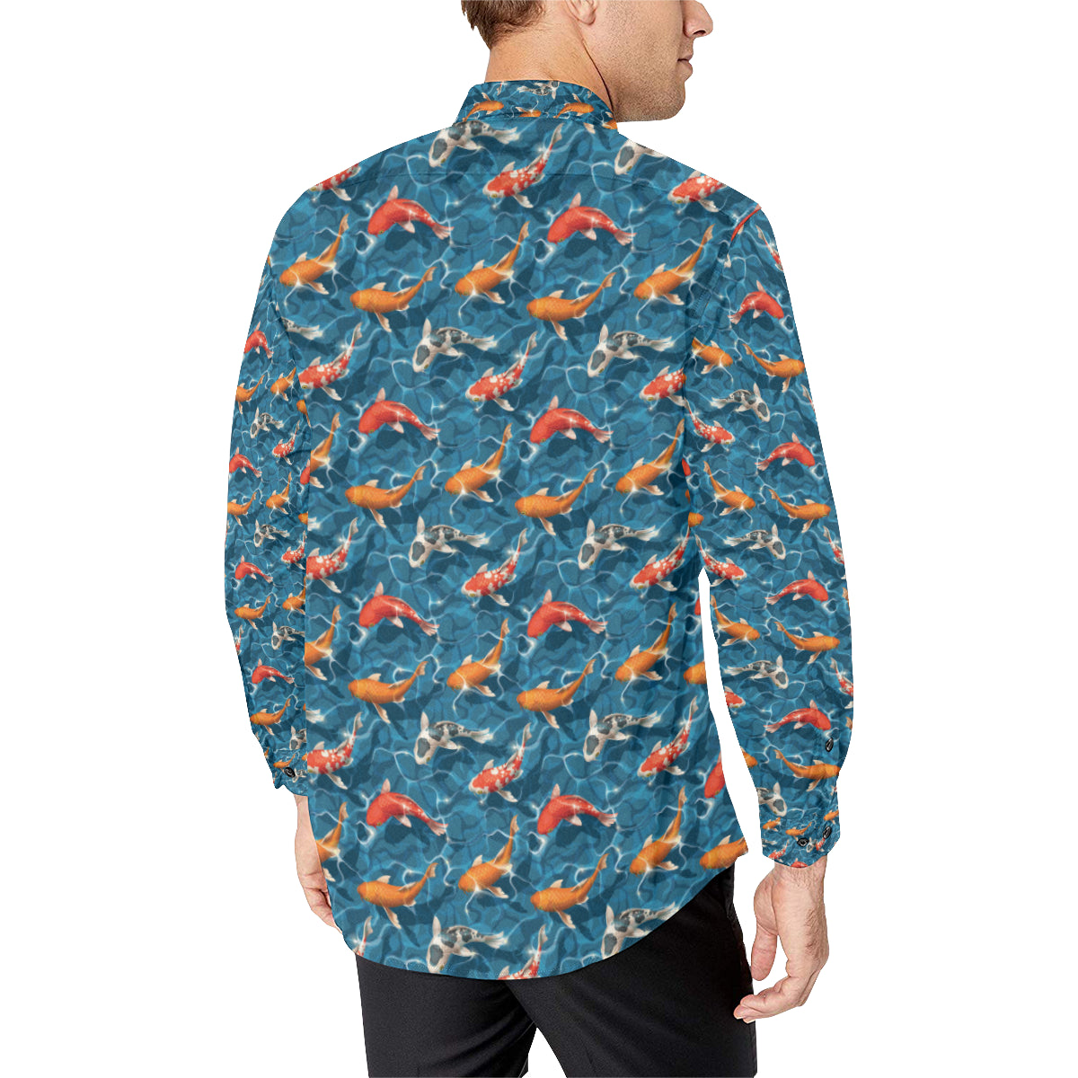 Koi Carp Water Design Themed Print Men's Long Sleeve Shirt