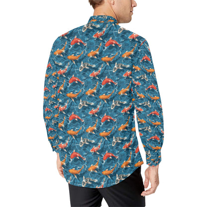 Koi Carp Water Design Themed Print Men's Long Sleeve Shirt