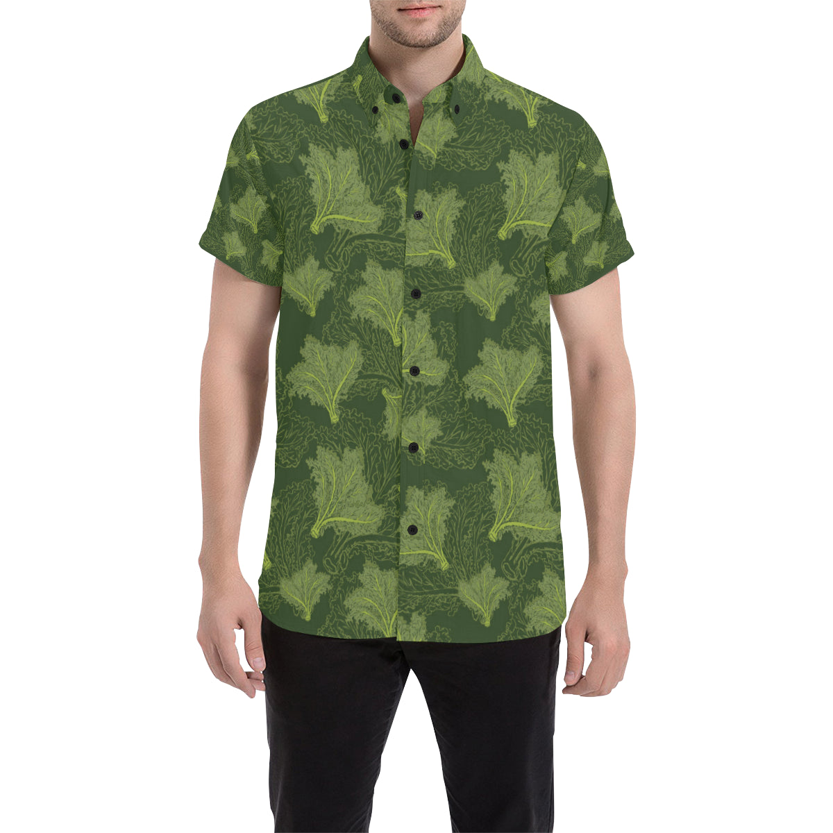 Kale Pattern Print Design 01 Men's Short Sleeve Button Up Shirt