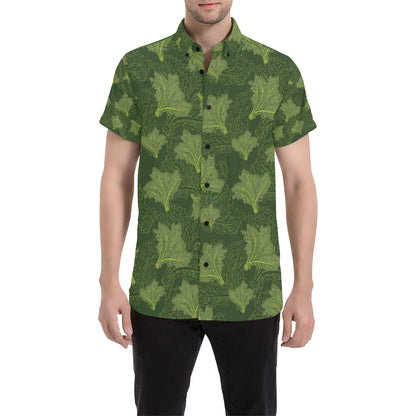 Kale Pattern Print Design 01 Men's Short Sleeve Button Up Shirt