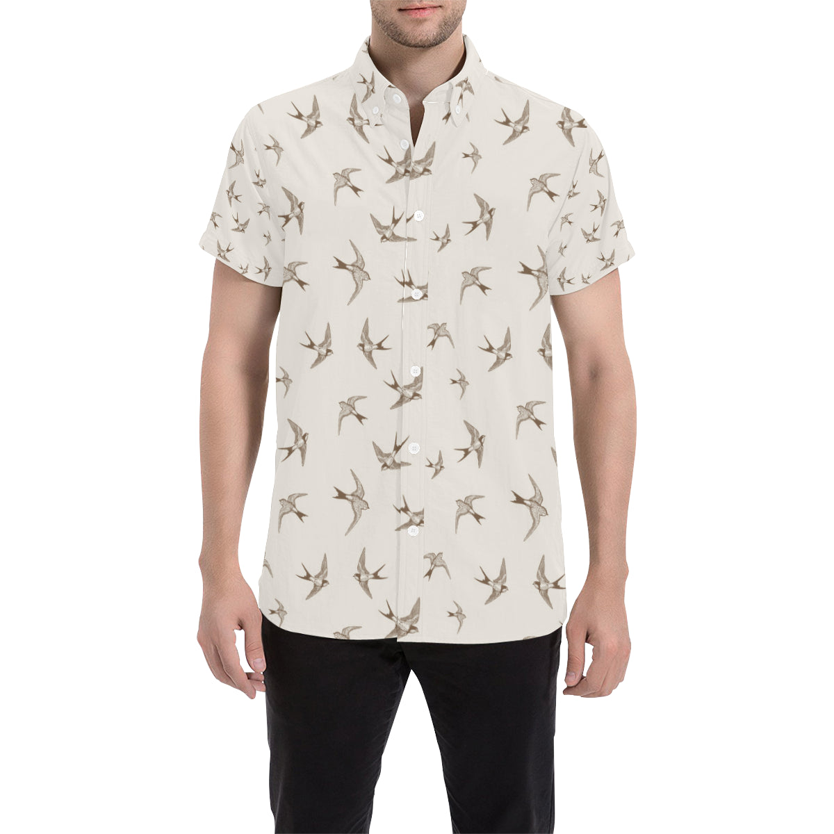 Swallow Bird Pattern Print Design 01 Men's Short Sleeve Button Up Shirt