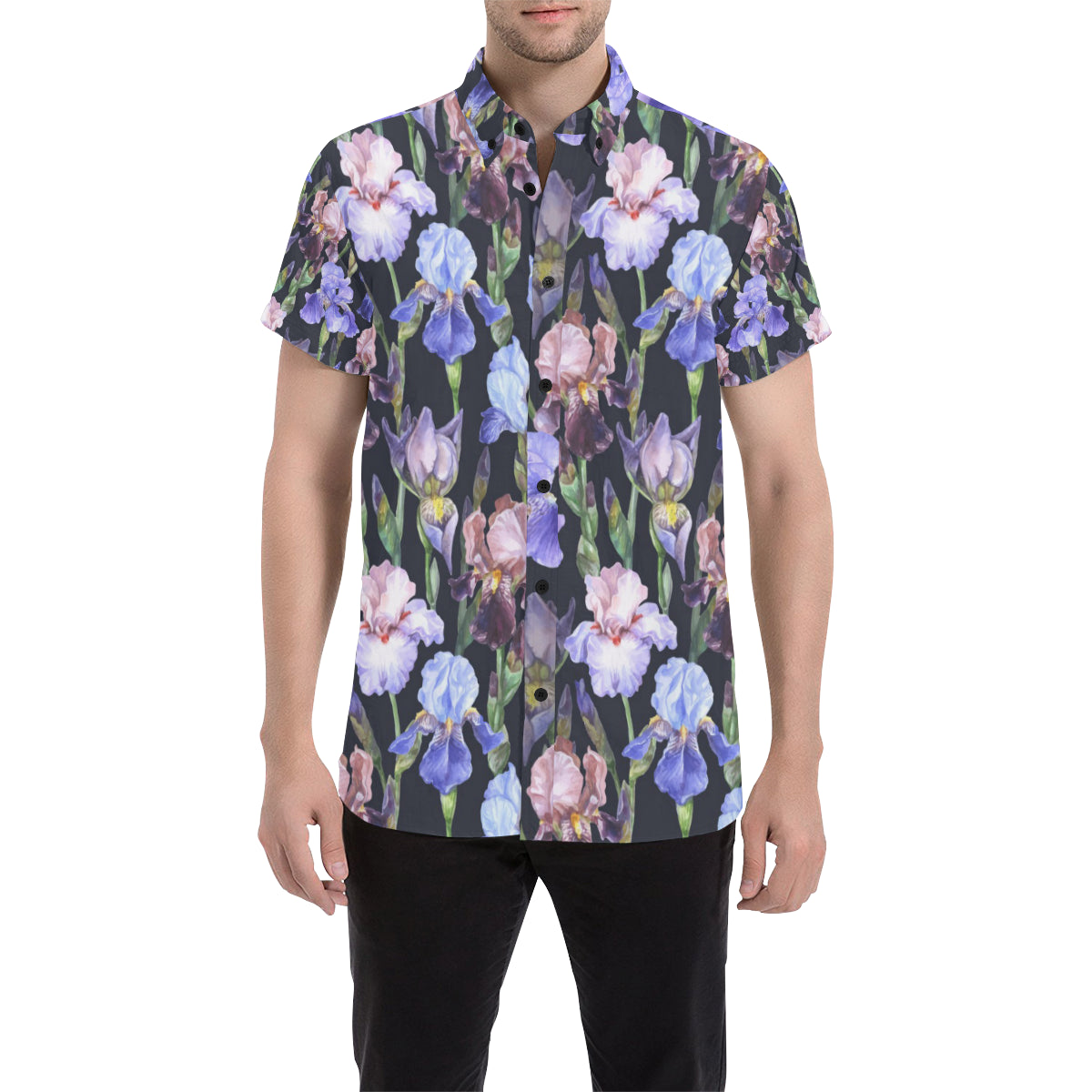 Iris Pattern Print Design IR04 Men's Short Sleeve Button Up Shirt