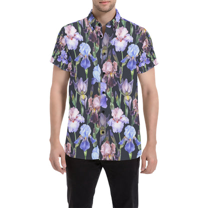 Iris Pattern Print Design IR04 Men's Short Sleeve Button Up Shirt