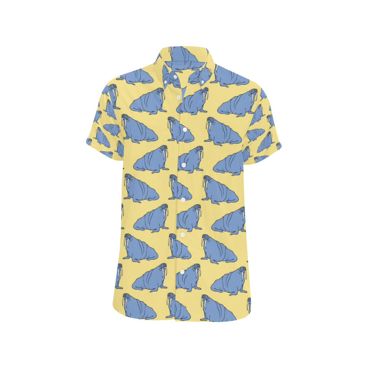 Walrus Pattern Print Design 02 Men's Short Sleeve Button Up Shirt