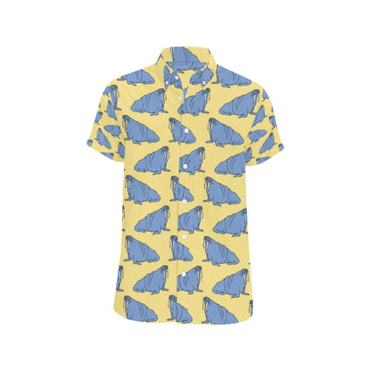 Walrus Pattern Print Design 02 Men's Short Sleeve Button Up Shirt