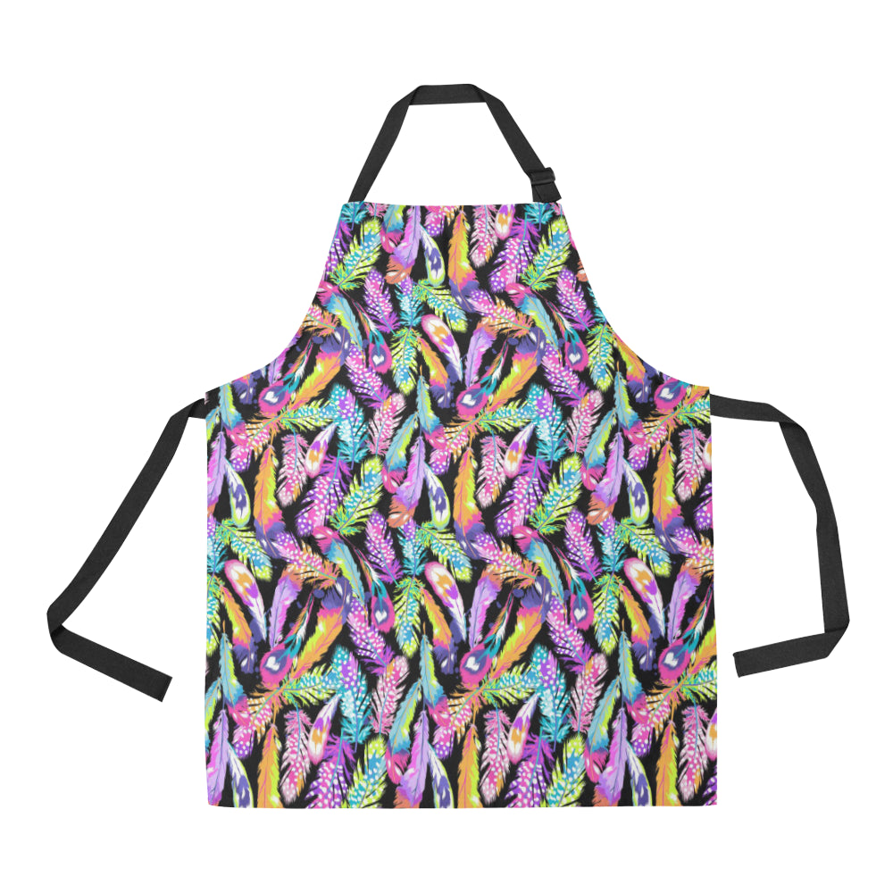 Neon Feather Pattern Print Design A02 Apron with Pocket