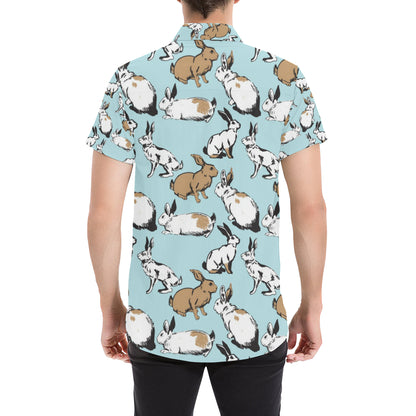 Rabbit Pattern Print Design RB018 Men's Short Sleeve Button Up Shirt