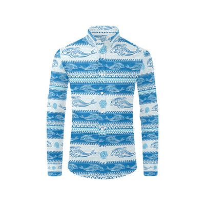 Dolphin Tribal Print Pattern Men's Long Sleeve Shirt