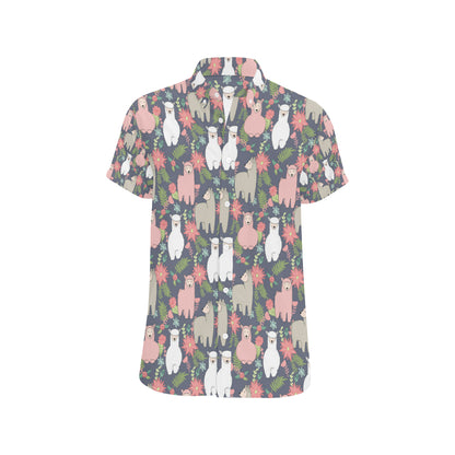Alpaca Pattern Print Design 03 Men's Short Sleeve Button Up Shirt
