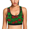 Red Hibiscus Embroidered Pattern Print Design HB03 Sports Bra