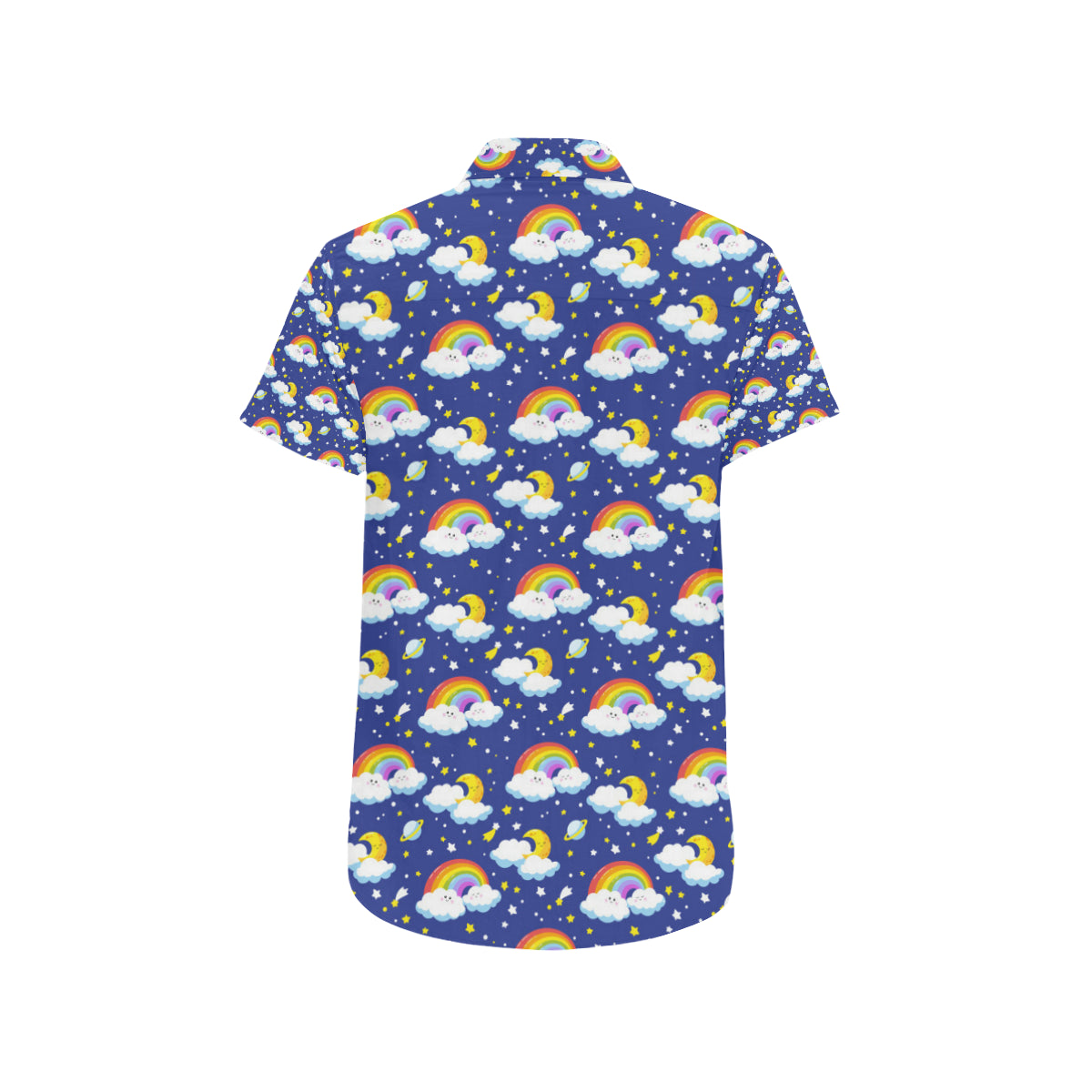 Rainbow Space Design Print Men's Short Sleeve Button Up Shirt