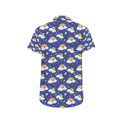 Rainbow Space Design Print Men's Short Sleeve Button Up Shirt