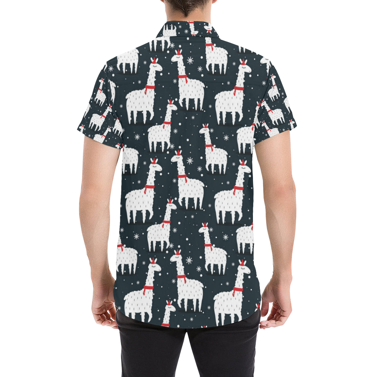 Alpaca Pattern Print Design 04 Men's Short Sleeve Button Up Shirt