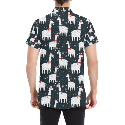 Alpaca Pattern Print Design 04 Men's Short Sleeve Button Up Shirt