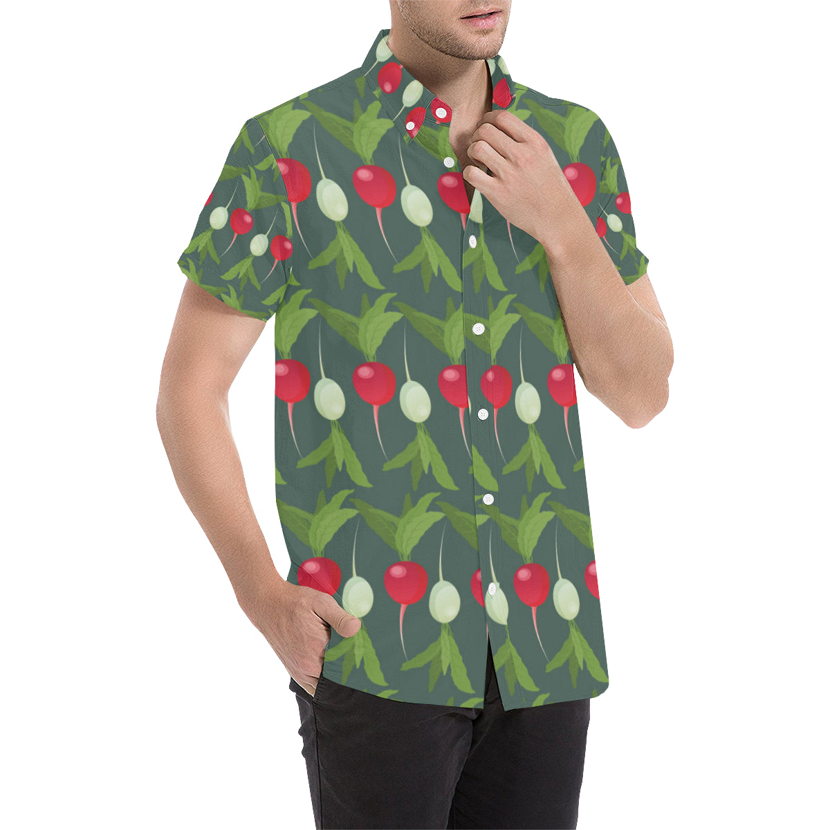 Radish Pattern Print Design A03 Men's Short Sleeve Button Up Shirt