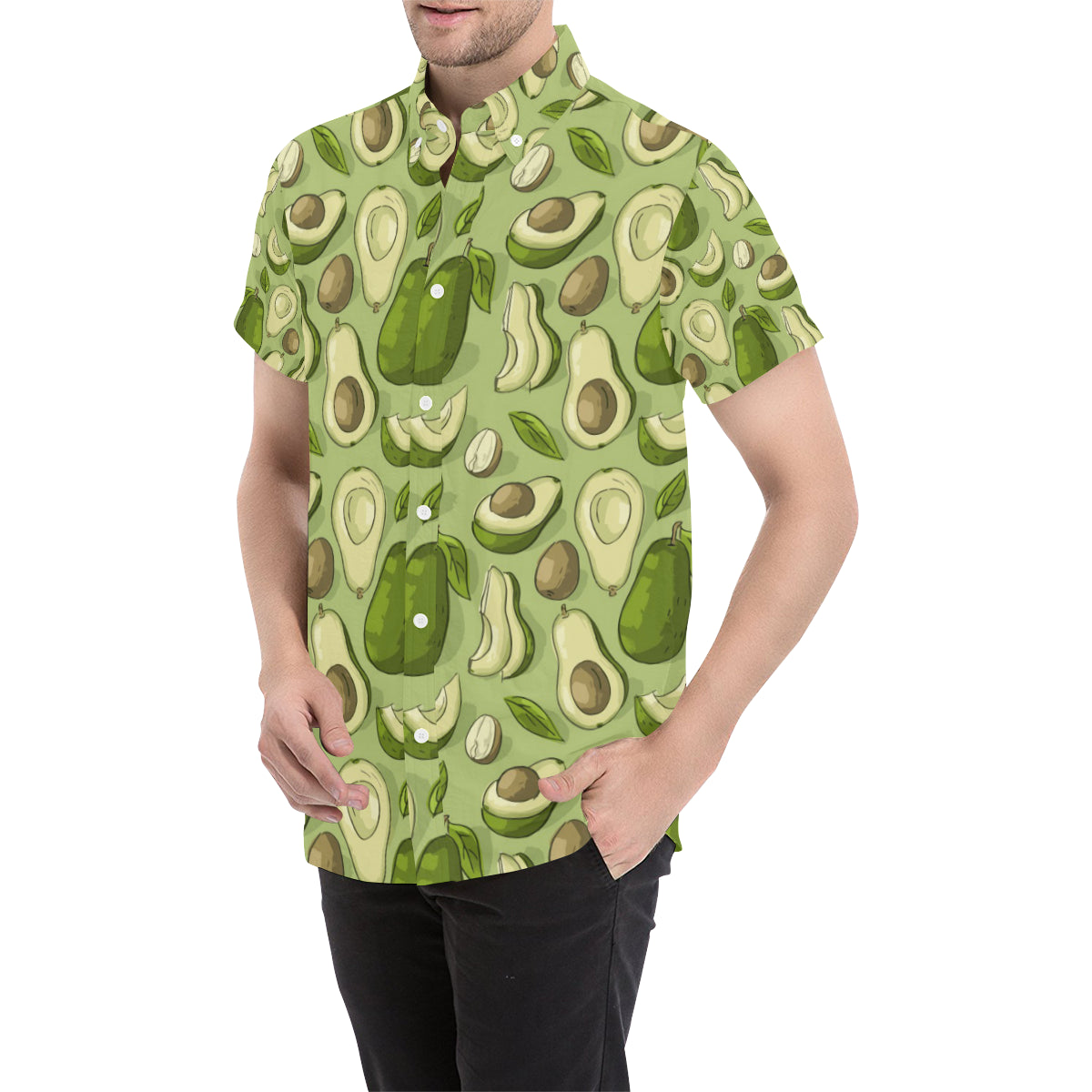 Avocado Pattern Print Design AC03 Men's Short Sleeve Button Up Shirt