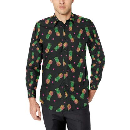 Neon Pineapple Pattern Print Design A04 Men's Long Sleeve Shirt