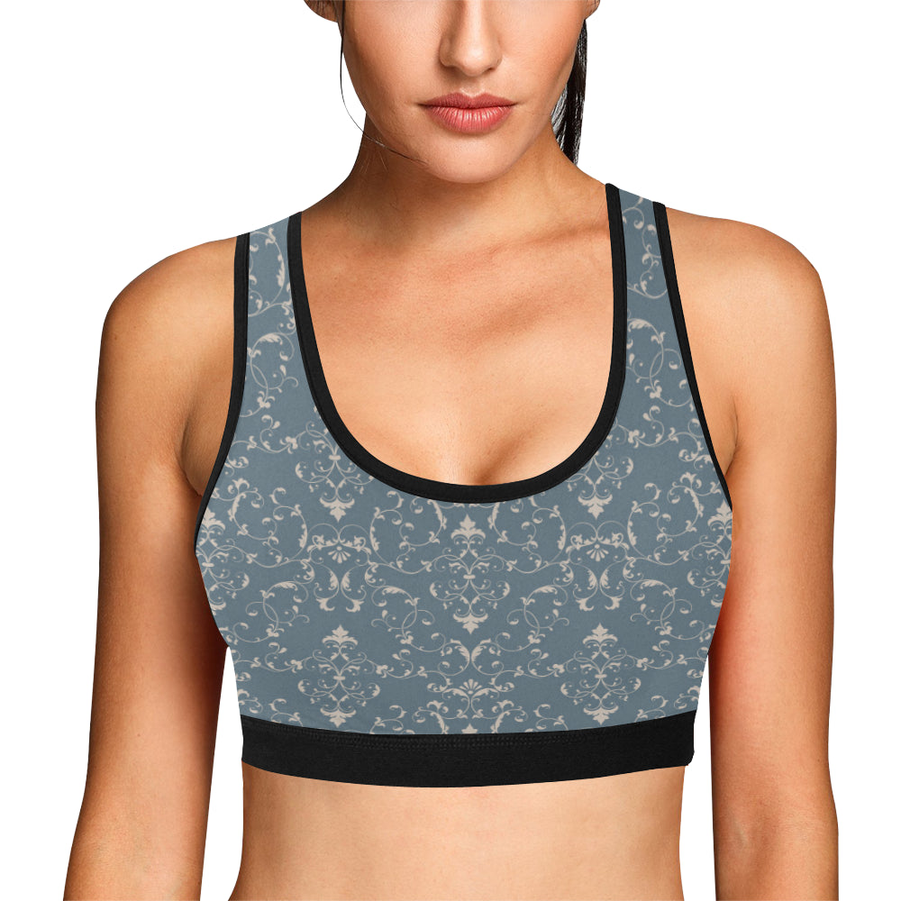 Damask Elegant Teal Print Pattern Sports Bra