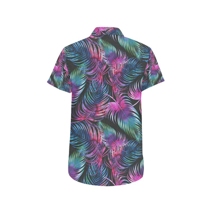 Palm Leaves Pattern Print Design PL010 Men's Short Sleeve Button Up Shirt