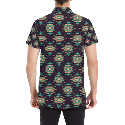 Navajo Geometric Style Print Pattern Men's Short Sleeve Button Up Shirt