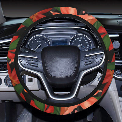 Amaryllis Pattern Print Design AL05 Steering Wheel Cover with Elastic Edge