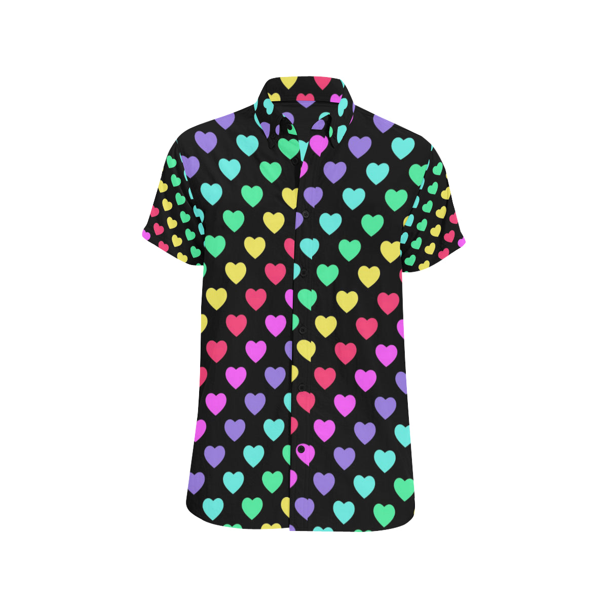 Heart Rainbow Pattern Print Design HE02 Men's Short Sleeve Button Up Shirt