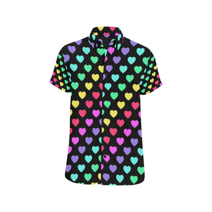 Heart Rainbow Pattern Print Design HE02 Men's Short Sleeve Button Up Shirt