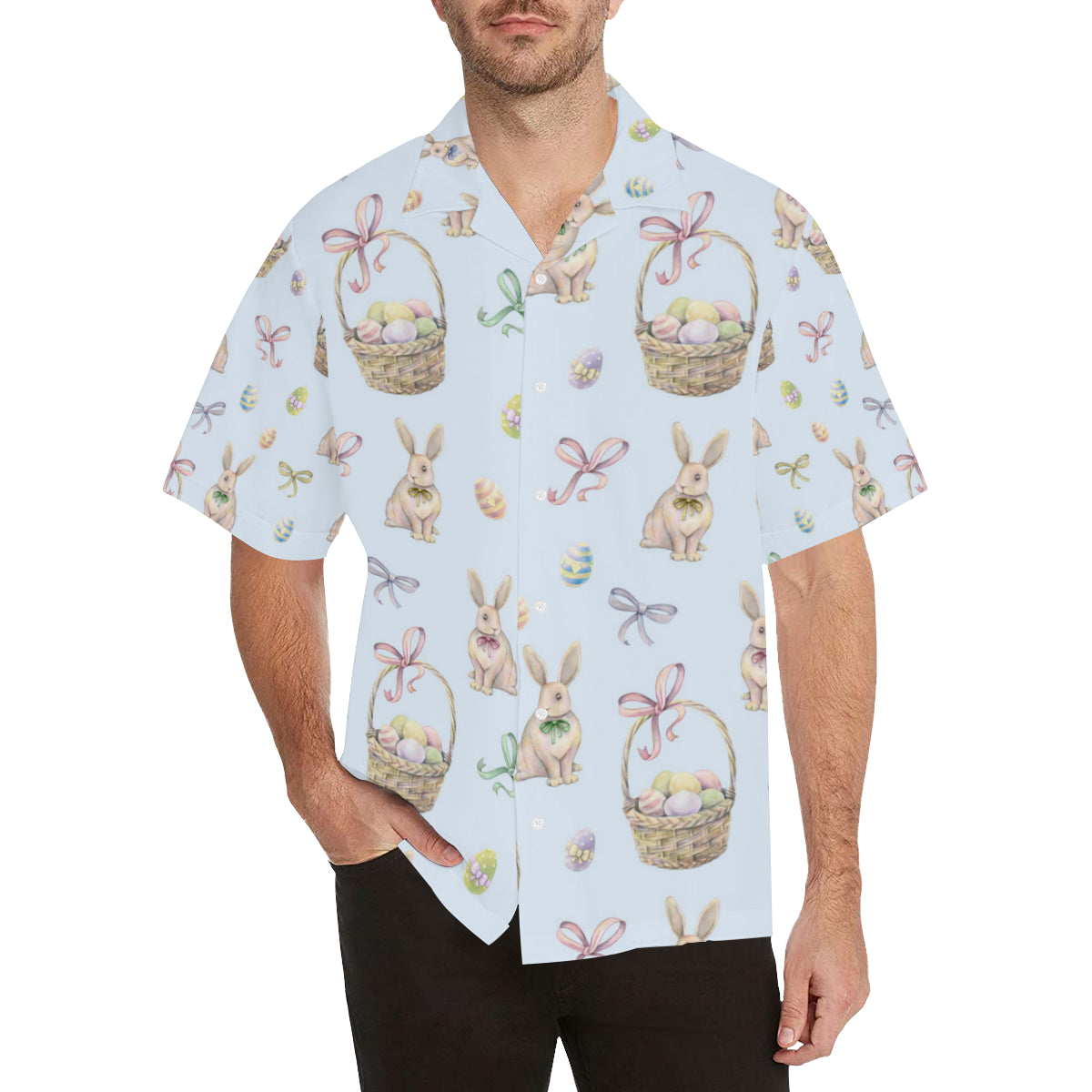 Rabbit Easter Eggs Pattern Print Design 03 Men's Hawaiian Shirt