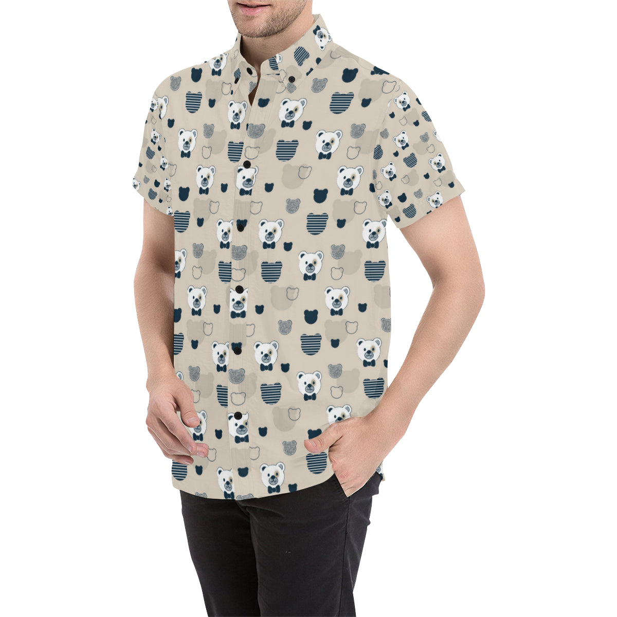 Bear Pattern Print Design 05 Men's Short Sleeve Button Up Shirt