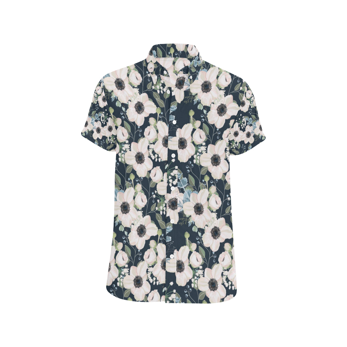 Anemone Pattern Print Design AM02 Men's Short Sleeve Button Up Shirt