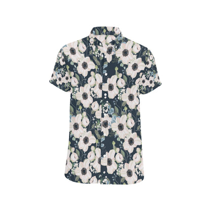 Anemone Pattern Print Design AM02 Men's Short Sleeve Button Up Shirt