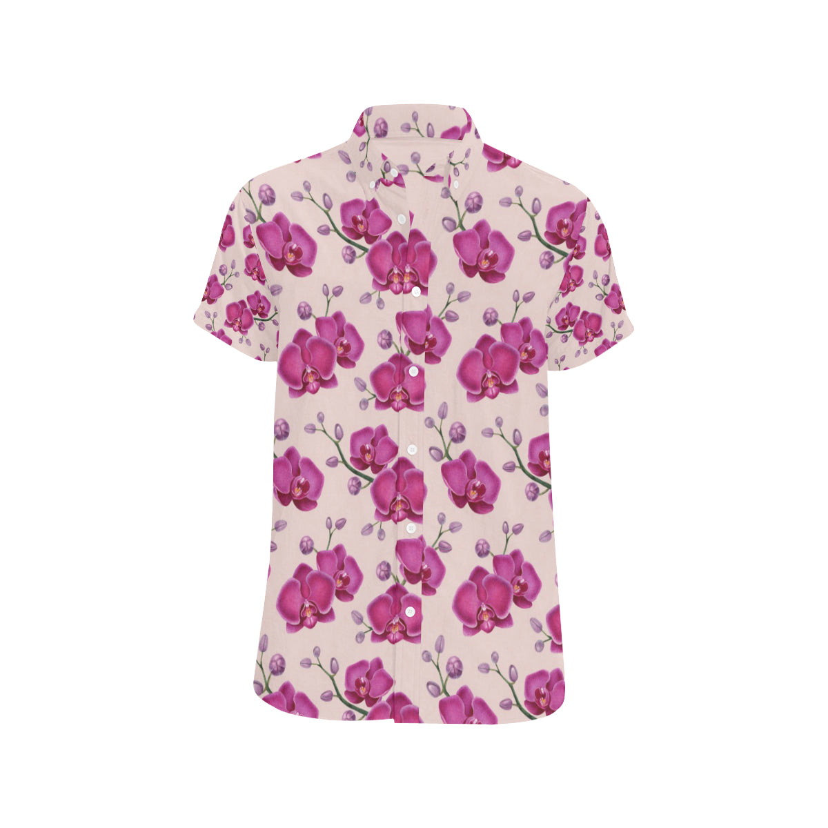 Orchid Purple Pattern Print Design OR04 Men's Short Sleeve Button Up Shirt
