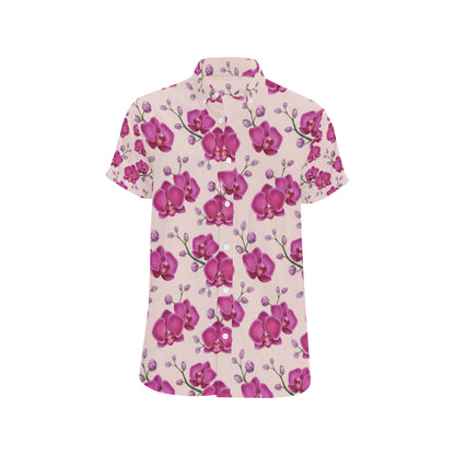 Orchid Purple Pattern Print Design OR04 Men's Short Sleeve Button Up Shirt