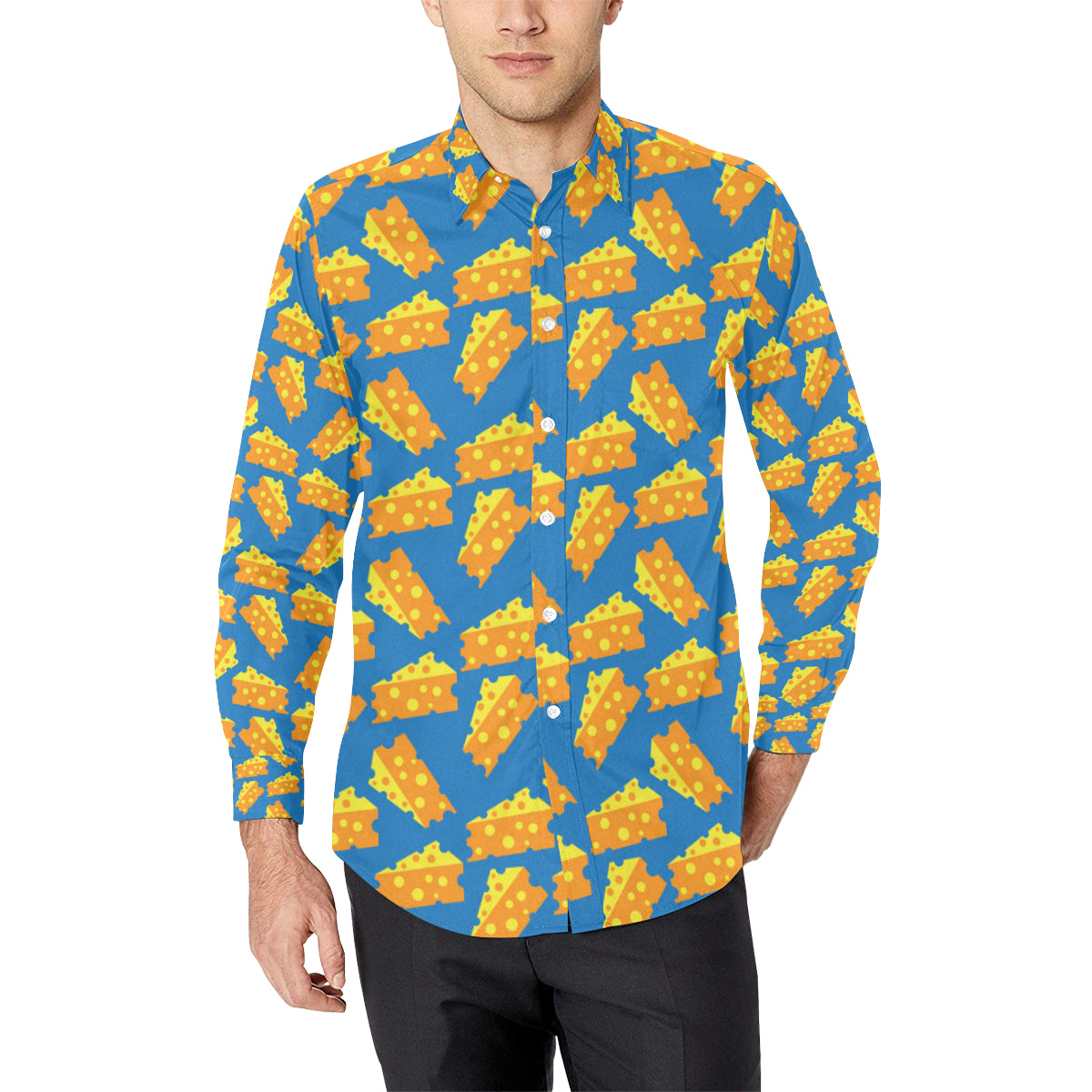 Cheese Pattern Print Design 05 Men's Long Sleeve Shirt