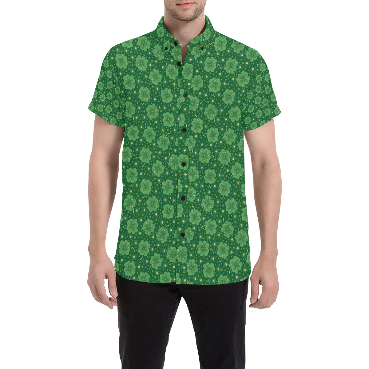 Shamrock Design Print Men's Short Sleeve Button Up Shirt