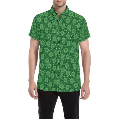 Shamrock Design Print Men's Short Sleeve Button Up Shirt