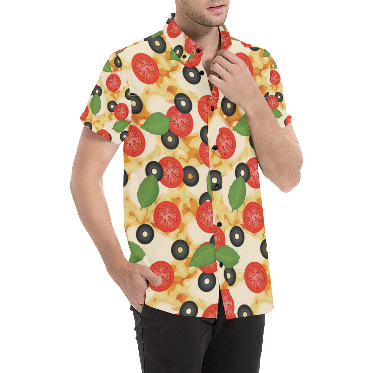 Pizza Pattern Print Design A05 Men's Short Sleeve Button Up Shirt