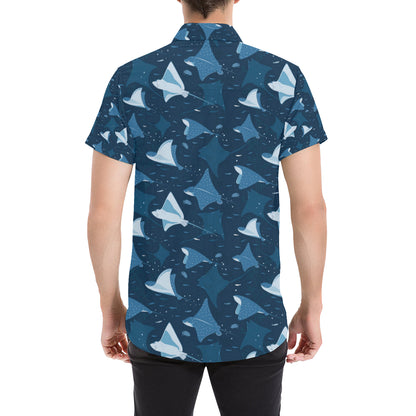 Manta Ray Pattern Print Design 02 Men's Short Sleeve Button Up Shirt