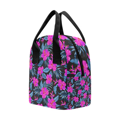 Neon Pink Hibiscus Pattern Print Design HB015 Insulated Lunch Bag