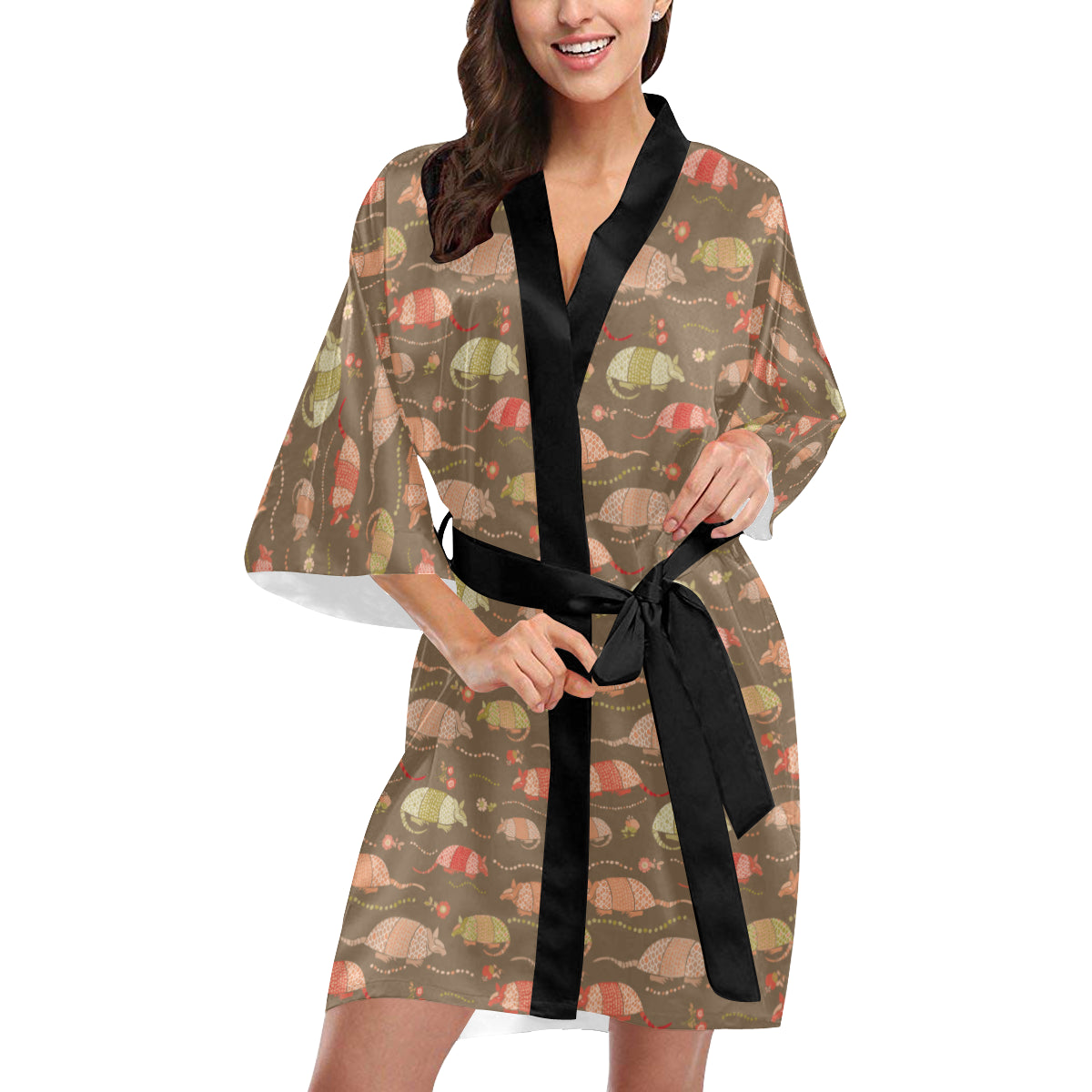 Armadillo Pattern Print Design 04 Women's Short Kimono