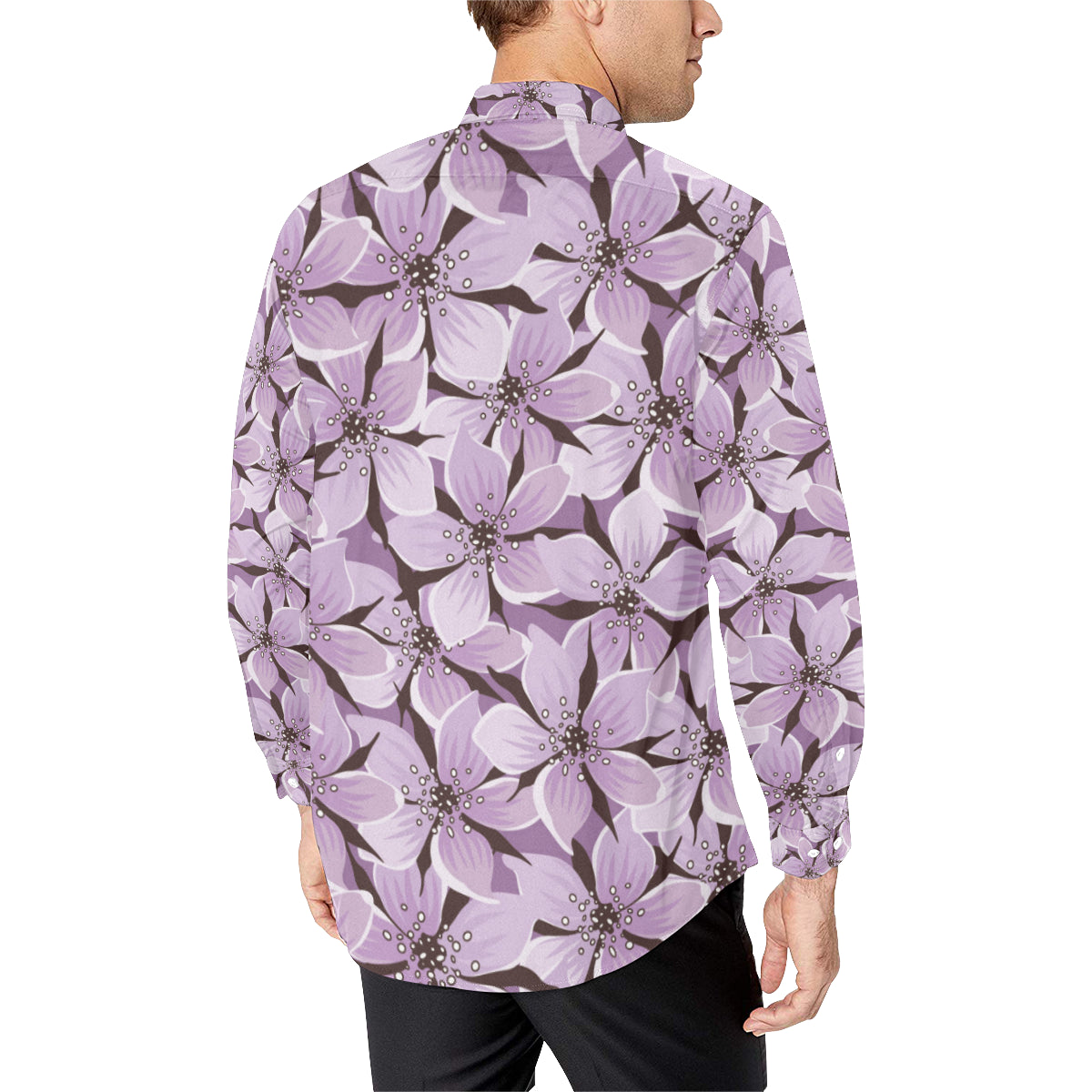 Lilac Pattern Print Design 01 Men's Long Sleeve Shirt