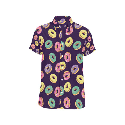 Donut Pattern Print Design DN08 Men's Short Sleeve Button Up Shirt