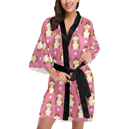 Hamster Cute Pattern Print Design 02 Women's Short Kimono